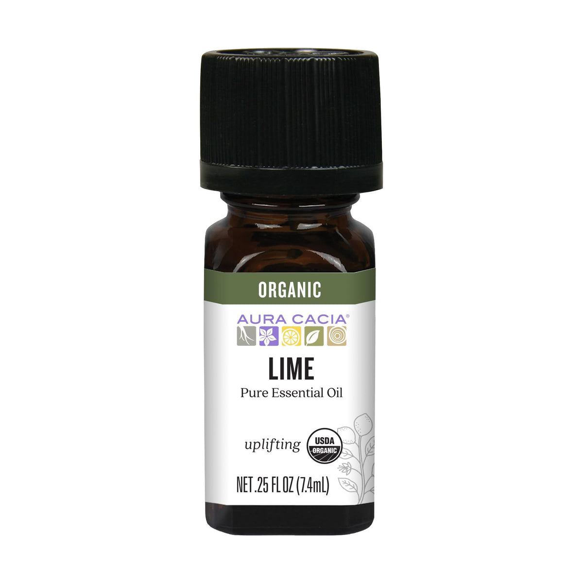 Aura Cacia Lima Orgánico, botella, aroma cítrico vivo ideal para difusor.