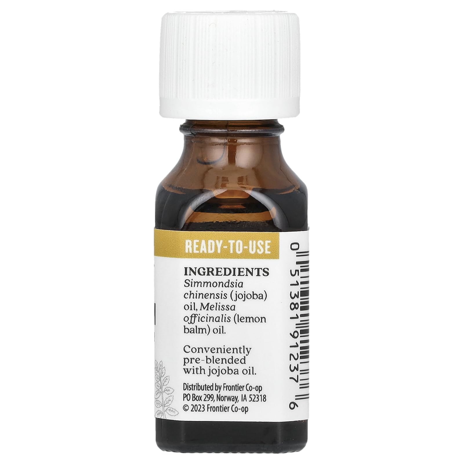 Aura Cacia melisa en jojoba, gotas listas para masaje suave o inhalación.