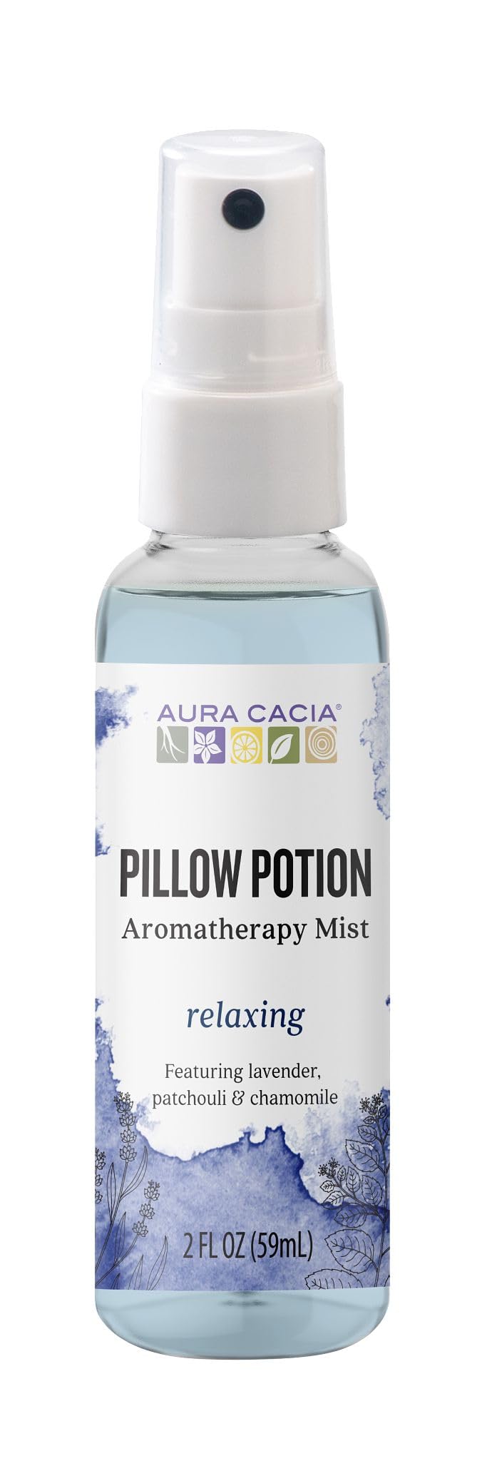 Aura Cacia Pillow Potion bruma en botella para dormir más sereno.