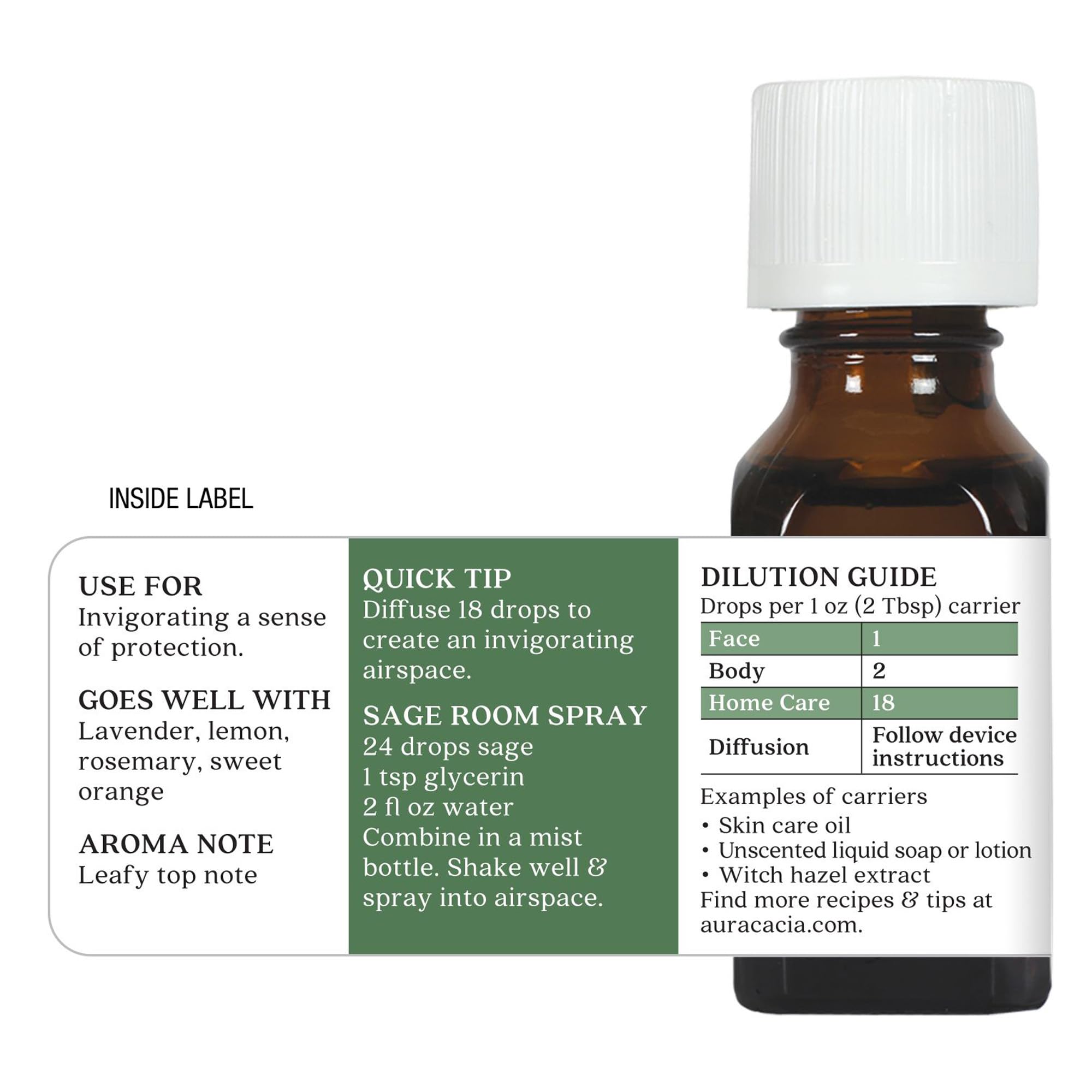 Aura Cacia Salvia Clary, empaque preparado para aromaterapia en casa.