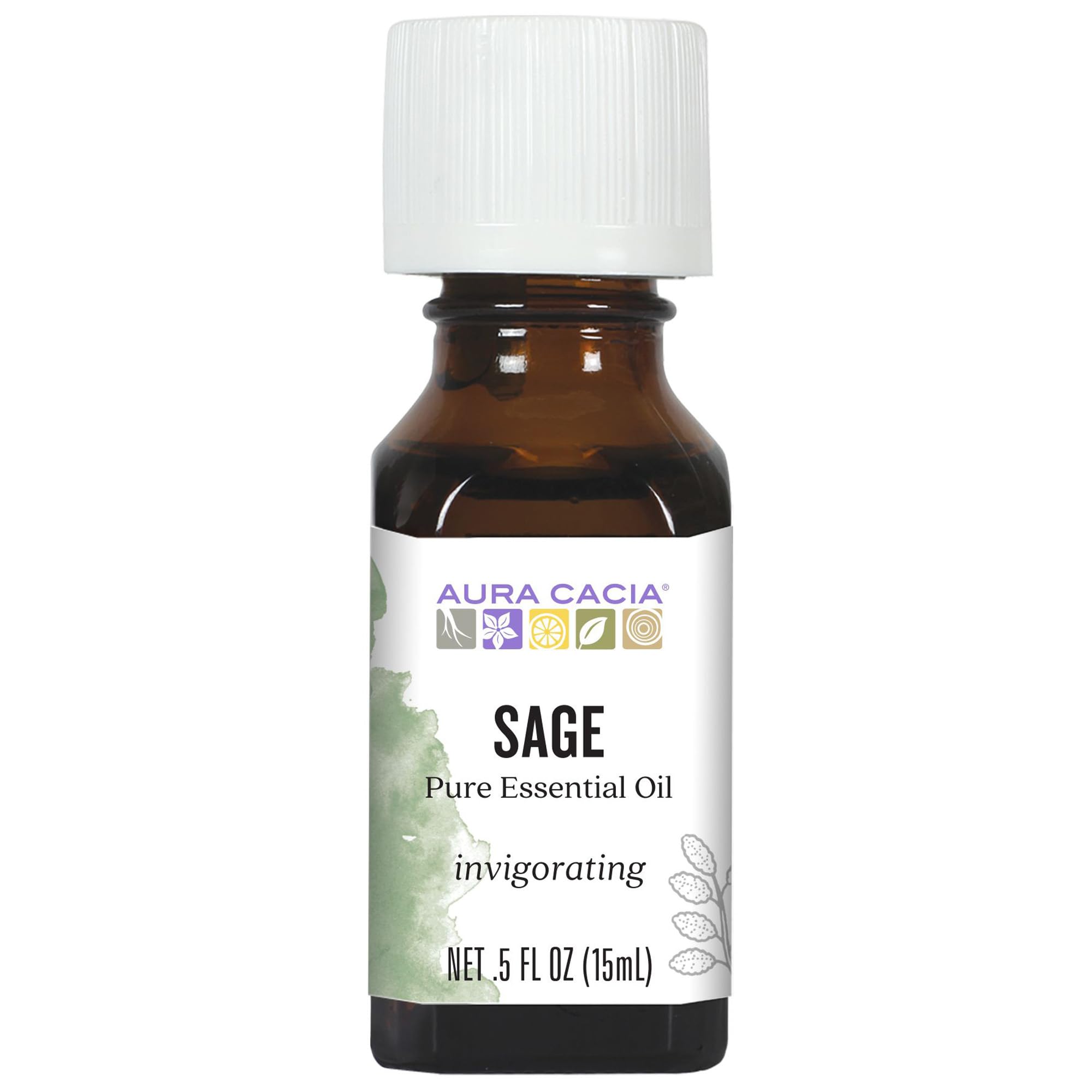 Aura Cacia Salvia Clary, frasco de 15 ml, aroma suave para perfumar espacios.