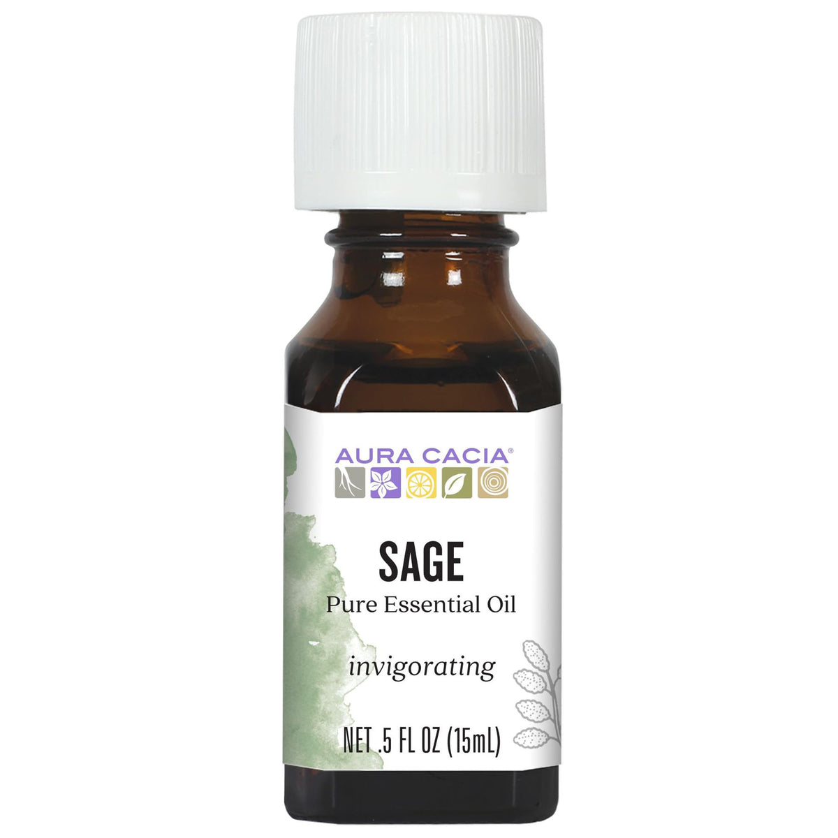 Aura Cacia Salvia Clary, frasco de 15 ml, aroma suave para perfumar espacios.