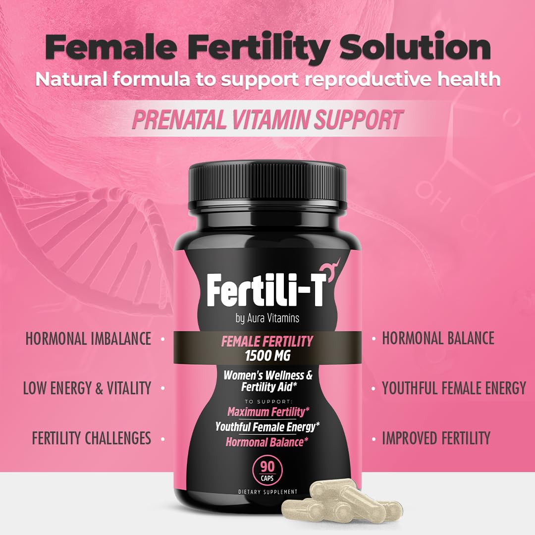 Aura Vitamins Fertili-T Female - etiqueta frontal: datos del producto y beneficios