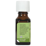 Aura Cacia Citronella Java, etiqueta clara en la botella para identificación.