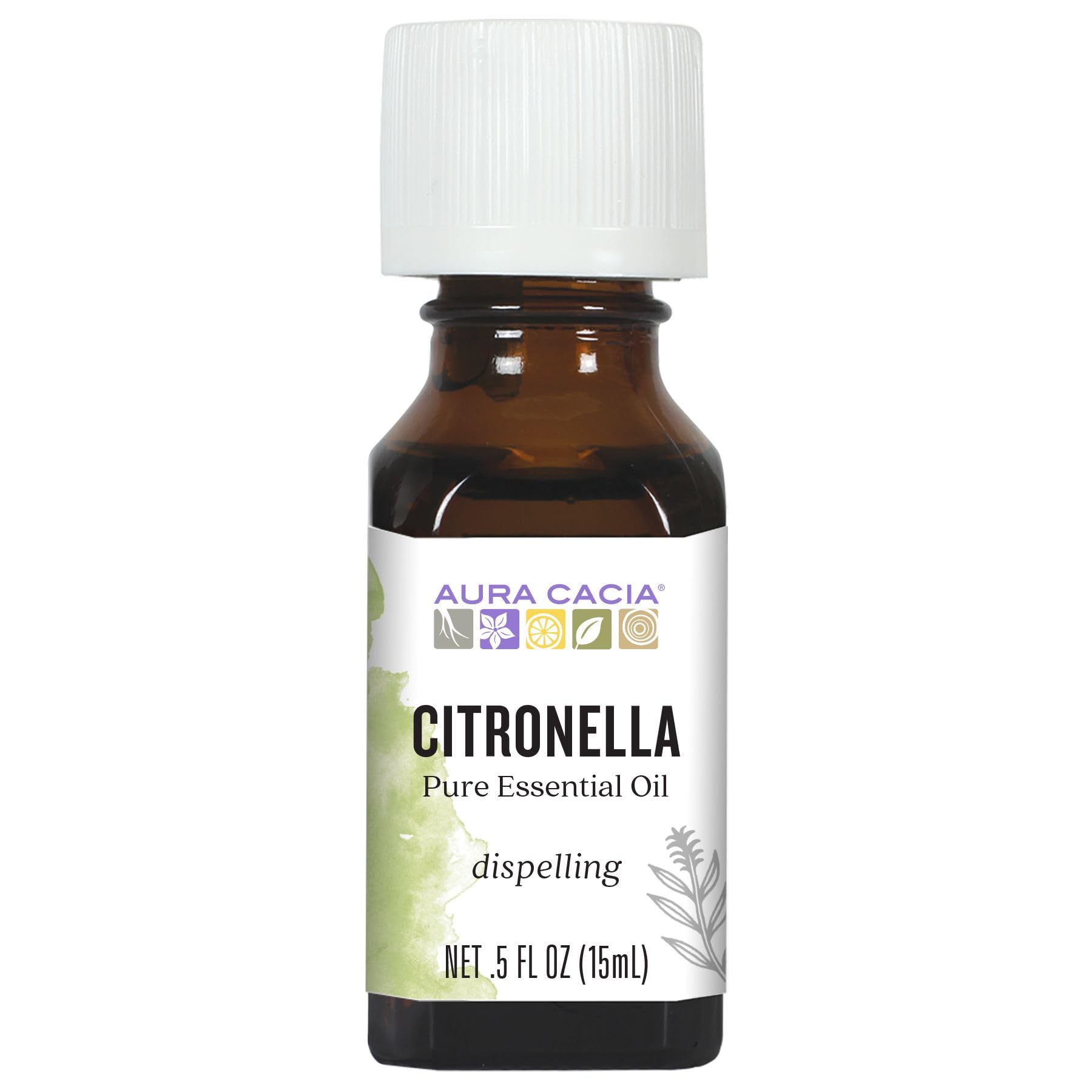 Aura Cacia Citronella Java, frasco de aceite puro para difusión aromática en casa.