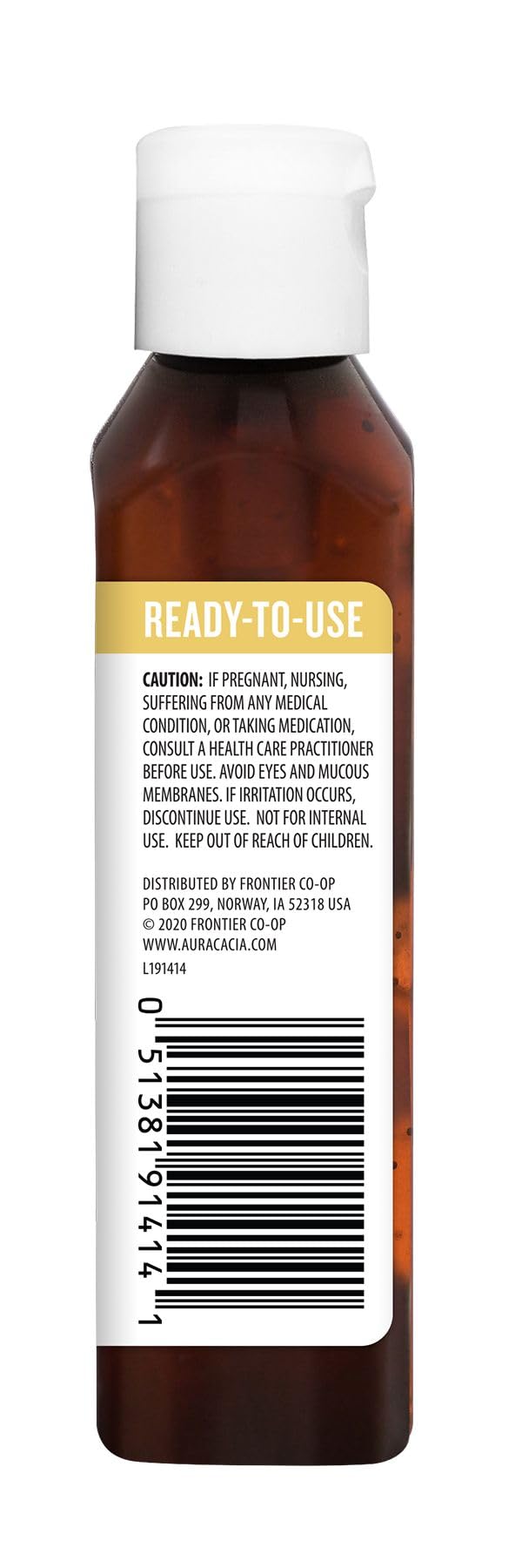 Aura Cacia Frankincense, etiqueta GC/MS que respalda pureza y calidad.