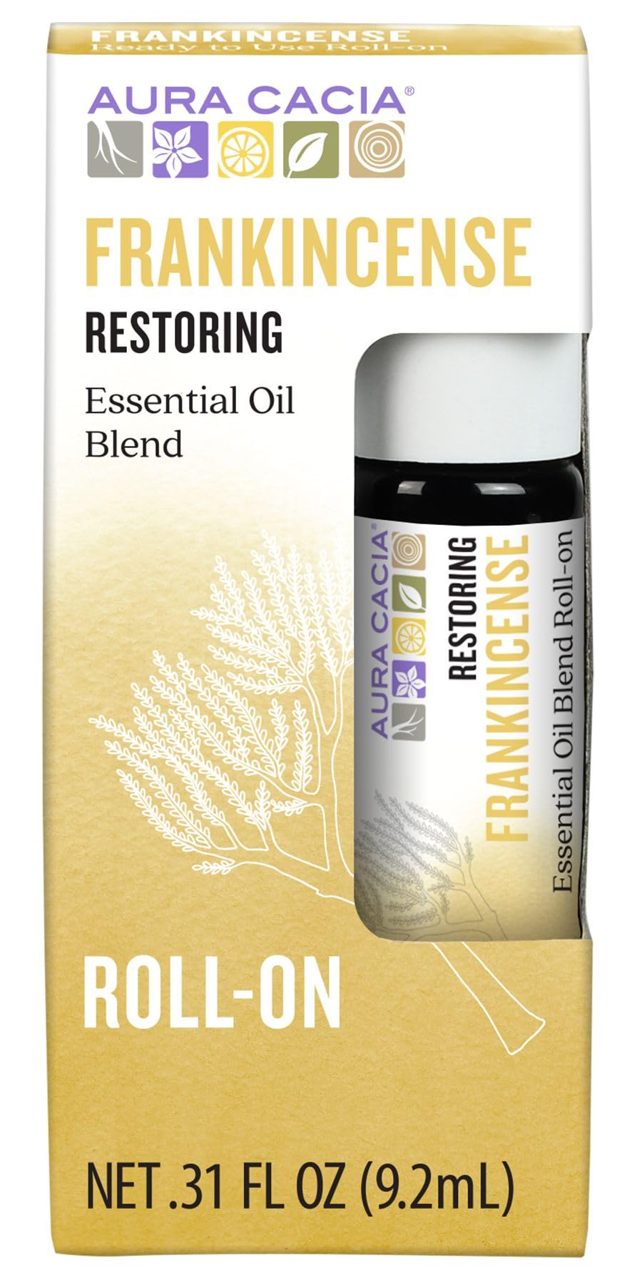 Aura Cacia Roll-On Incienso: bote compacto para llevar y usar en movimiento.