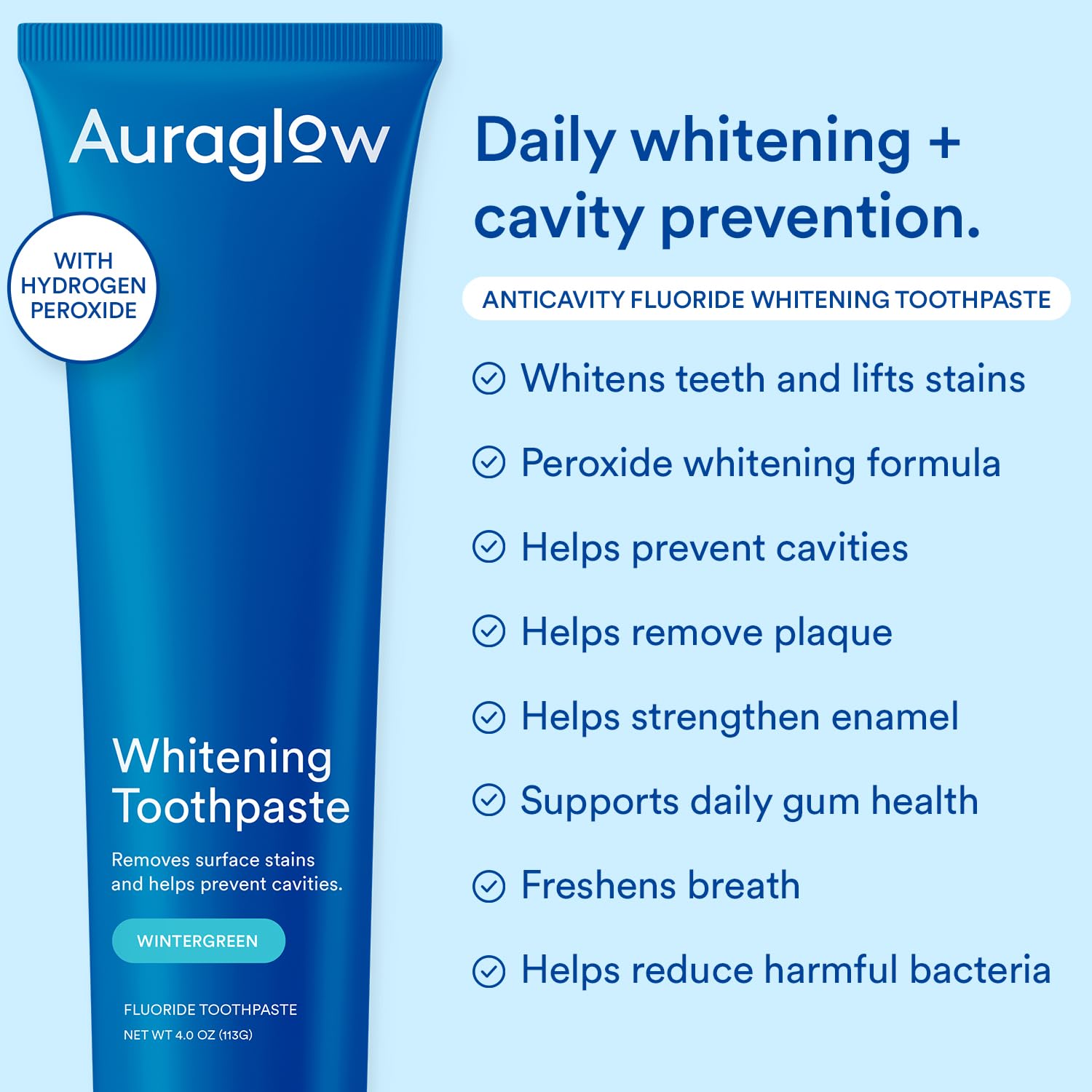 AURAGLOW pasta con fluor para prevenir caries y fortalecer esmalte