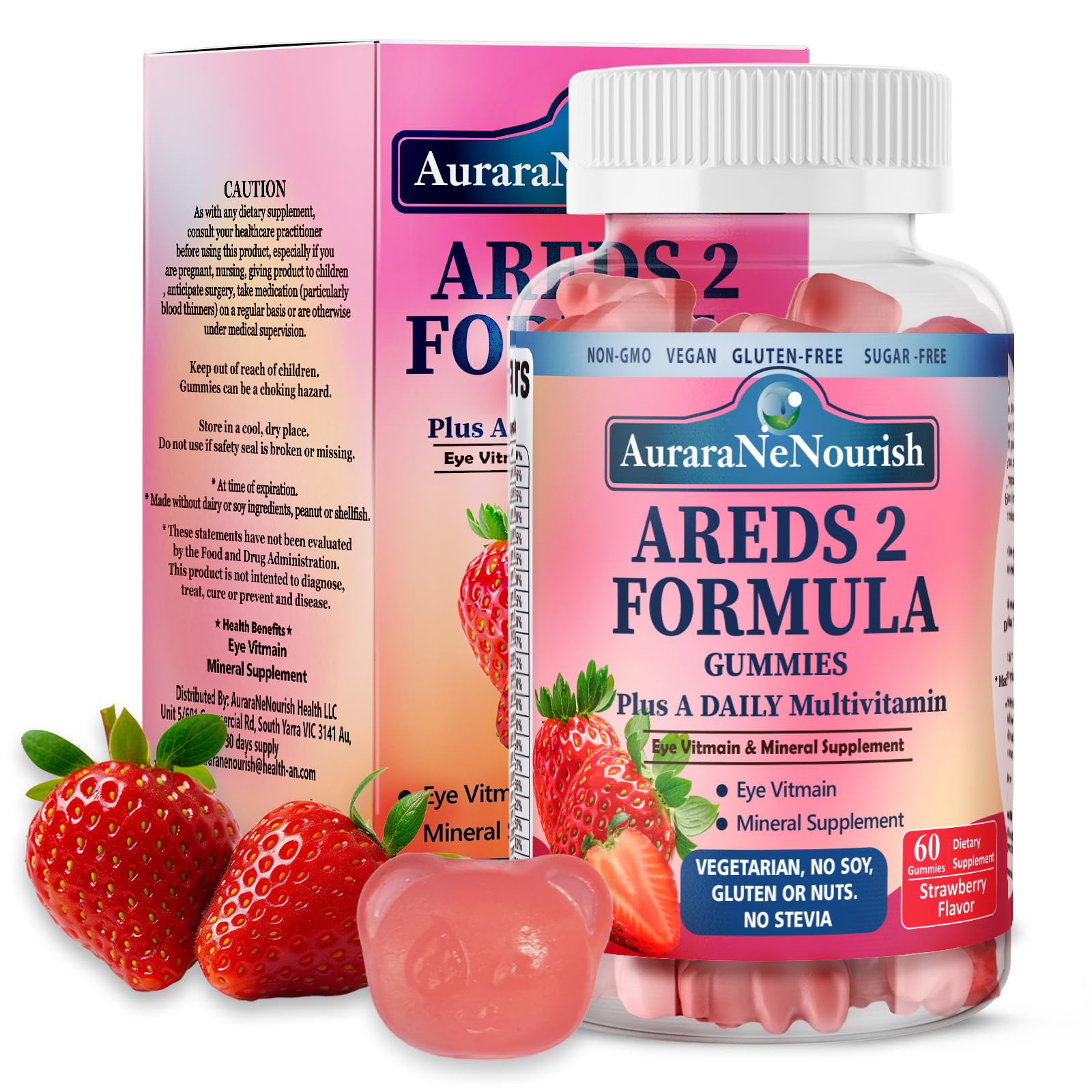 AuraraNeNourish AREDS 2+ gomitas en botella para uso diario.