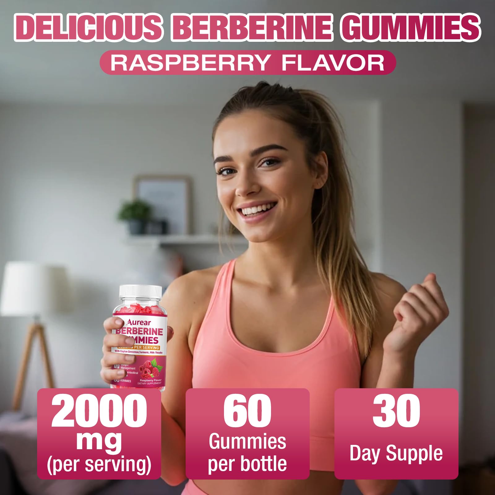 Aurear Berberine Gummies, apoyo potencial a la salud inmunitaria y digestiva.