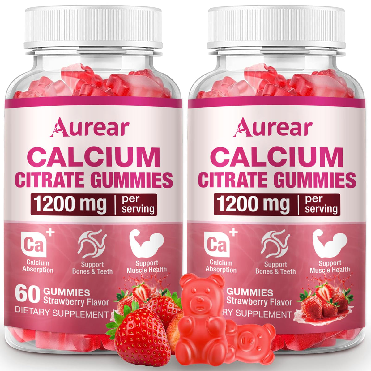Aurear calcio citrato gomitas fresa, 60 unidades, consumo diario.