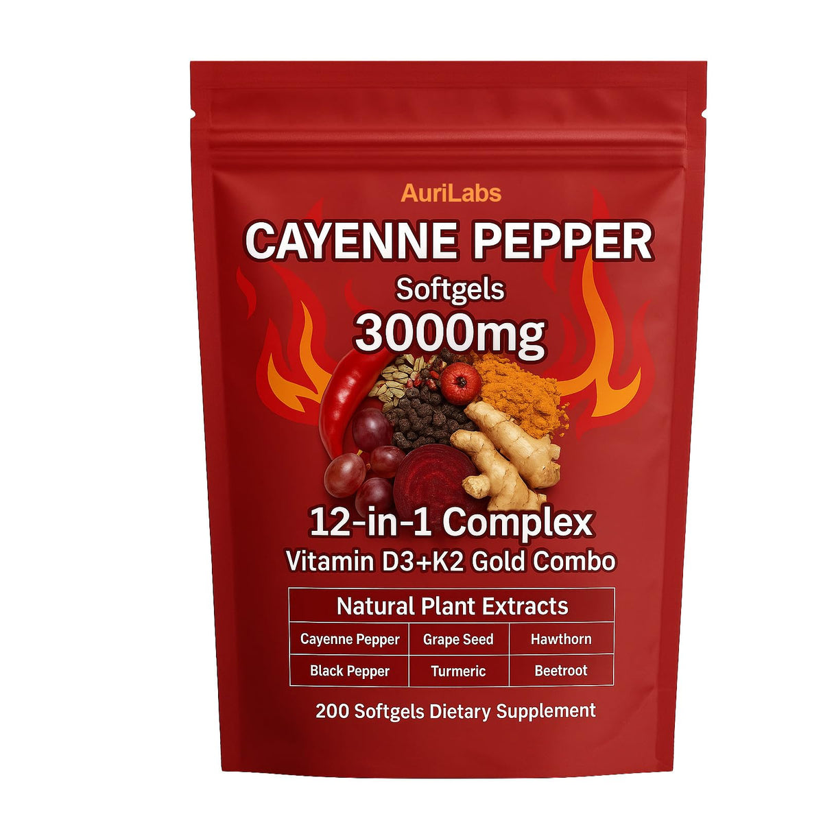 AuriLabs Cayenne Pepper Softgels, botella con cápsulas para uso diario