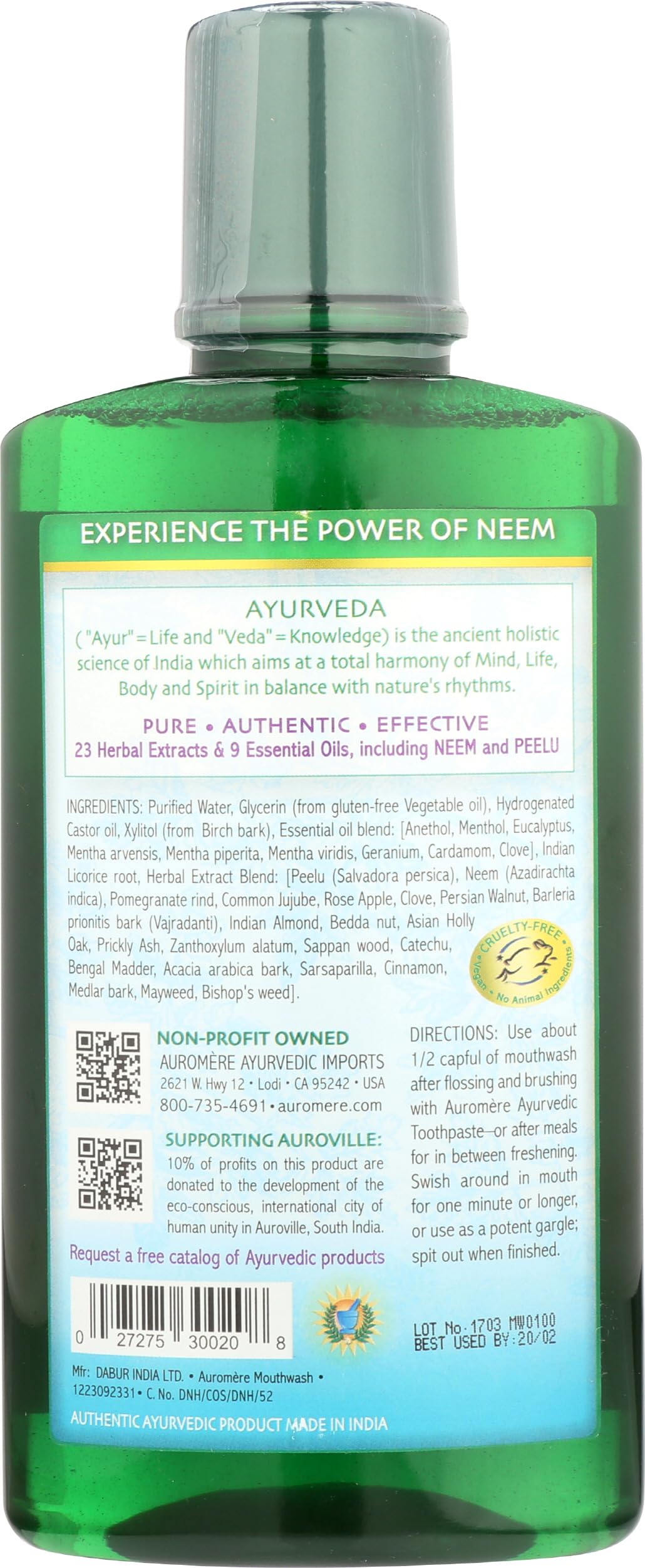 Auromere enjuague bucal vegano, opción natural para la higiene diaria