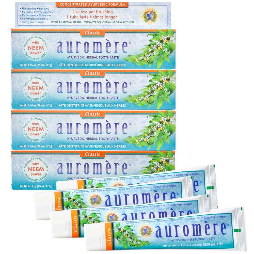 Pasta dental Auromere sabor regaliz clásico para higiene bucal diaria.