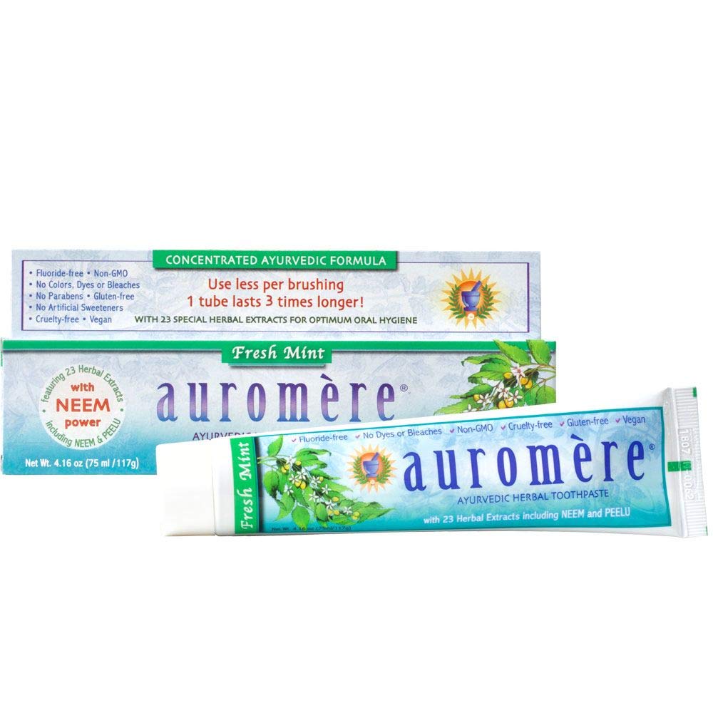 Pasta dental Auromere menta fresca en tubo, sabor refrescante para el cepillado diario