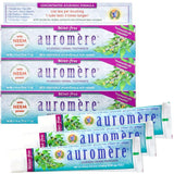 Auromere pasta dental sin menta, vista frontal, cuidado bucal suave y natural.