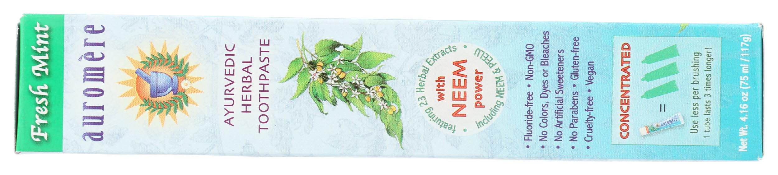 Sonrisa fresca con Auromere Freshmint tras el cepillado.