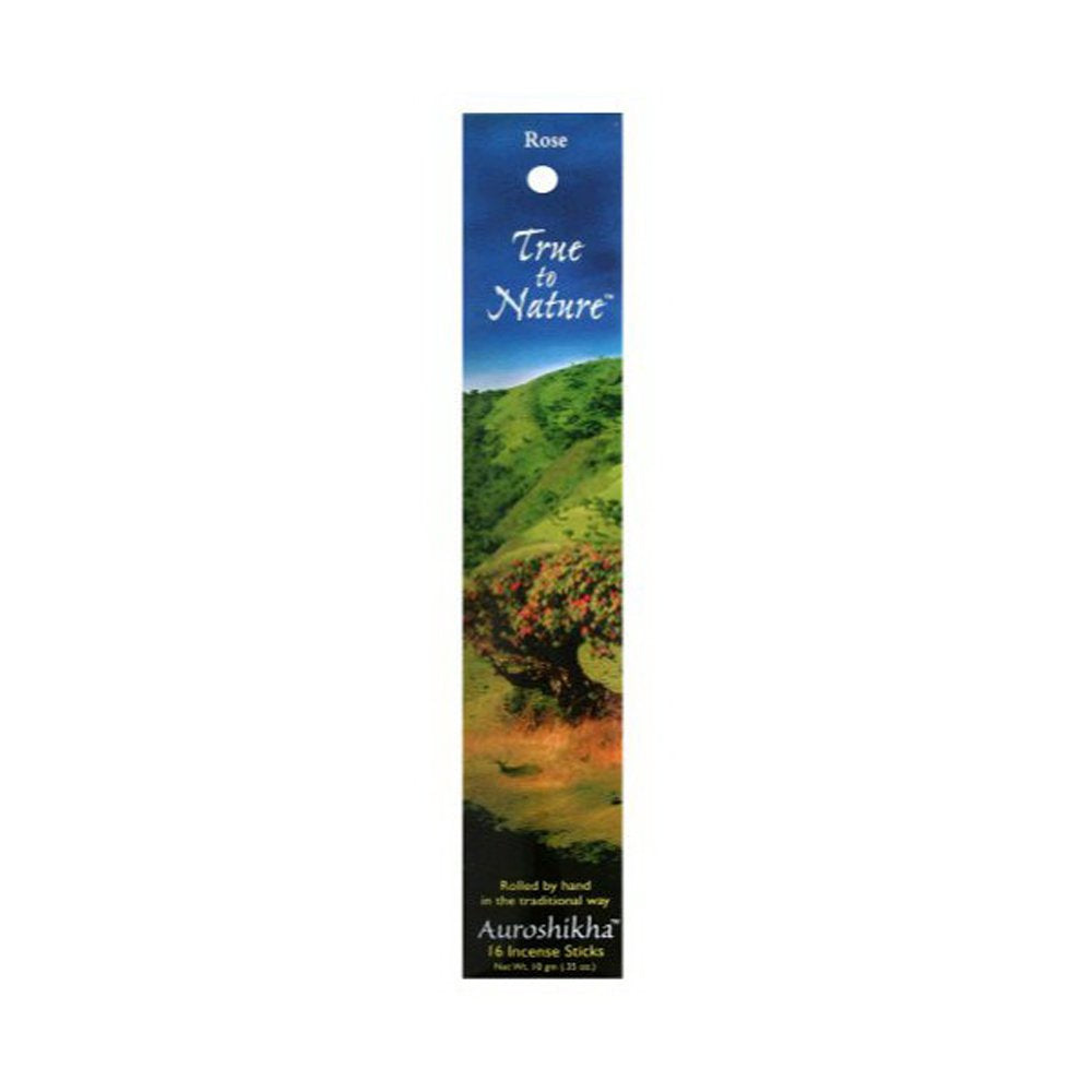 Incienso Surya Rosa de Auroshikha, aroma floral suave para relajación y ambiente agradable.