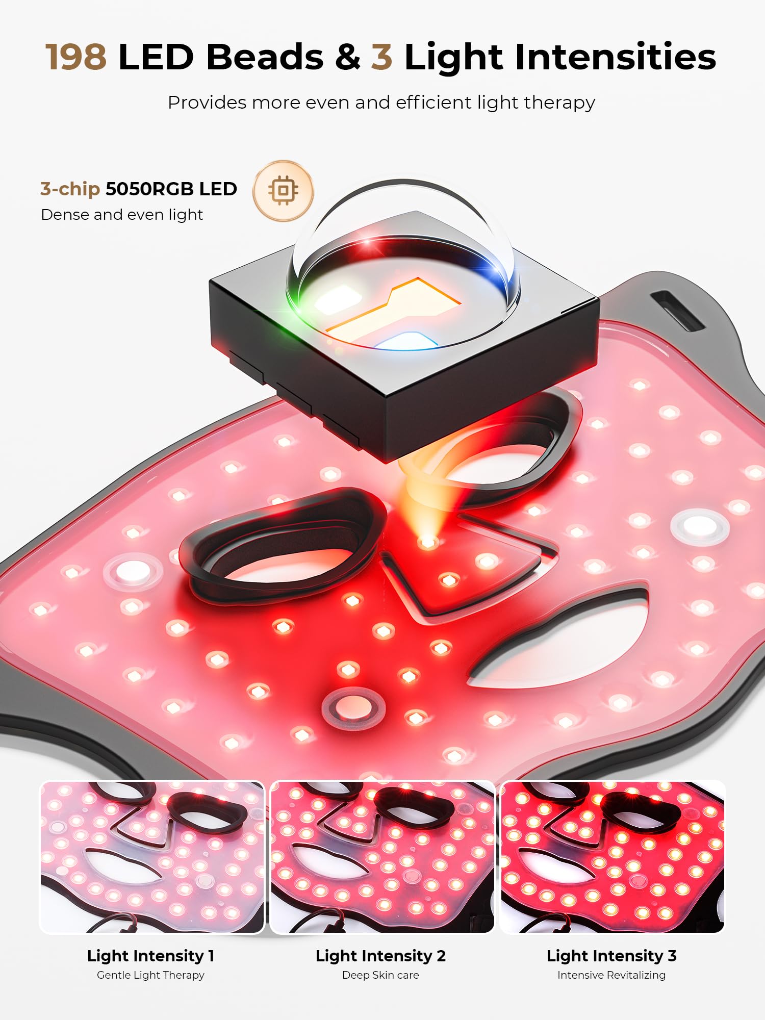 Aurphany máscara de luz con batería 2500mAh para sesiones largas.