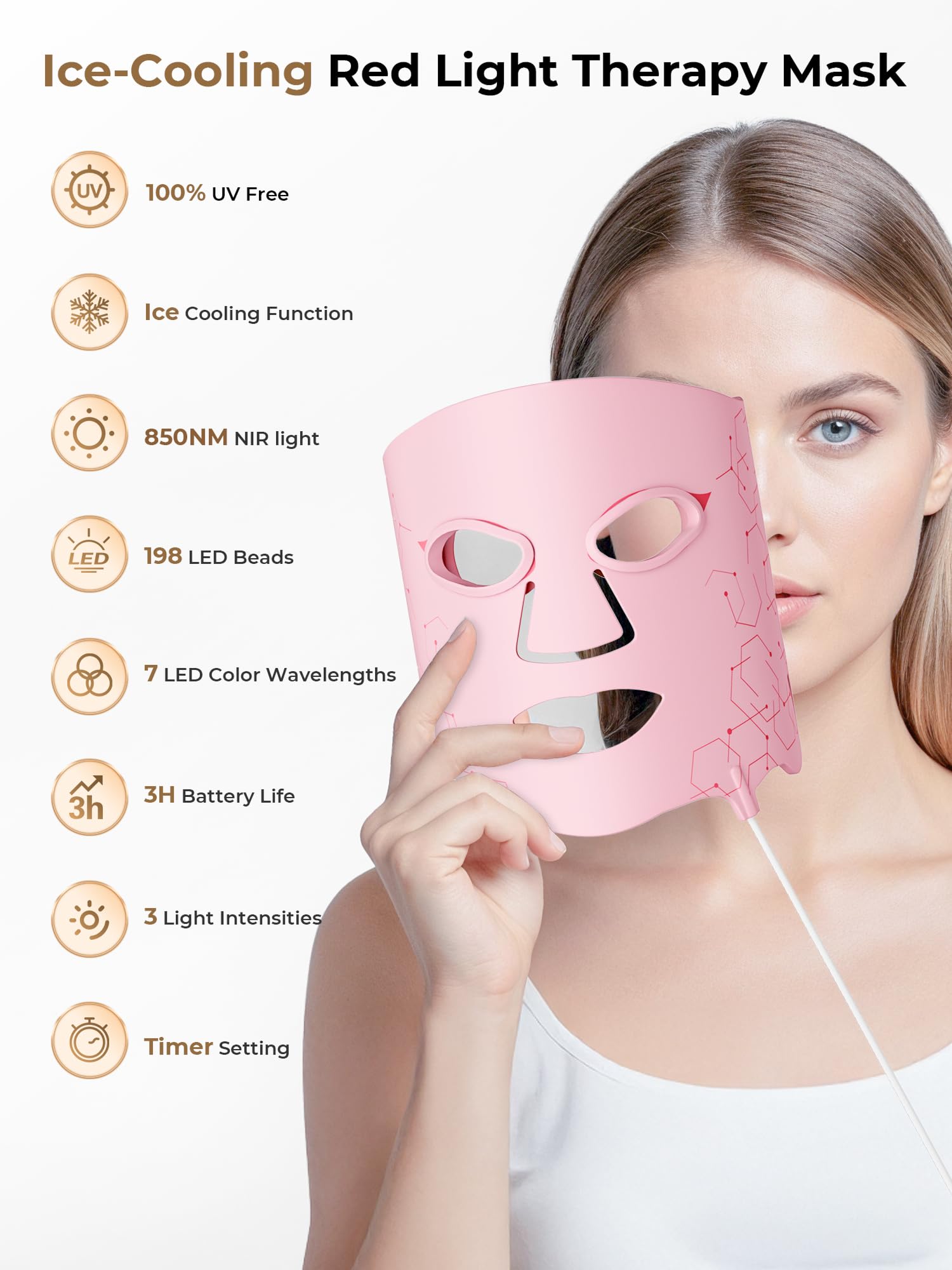 Aurphany máscara facial con temporizador, ofrece sesiones seguras y cómodas en casa.