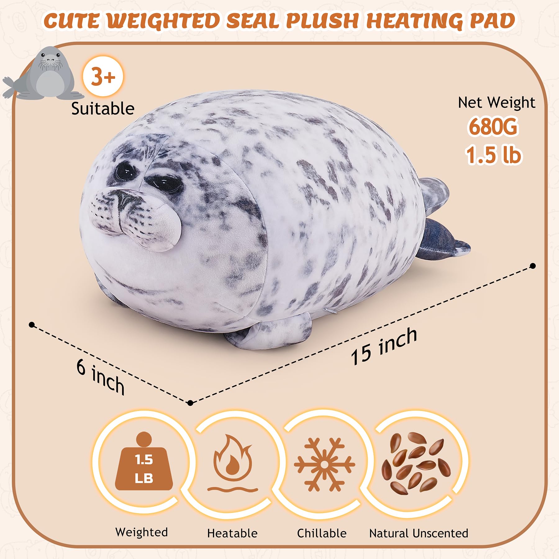 Peluche foca Auspicious Beginning con calor humedo suave para confort