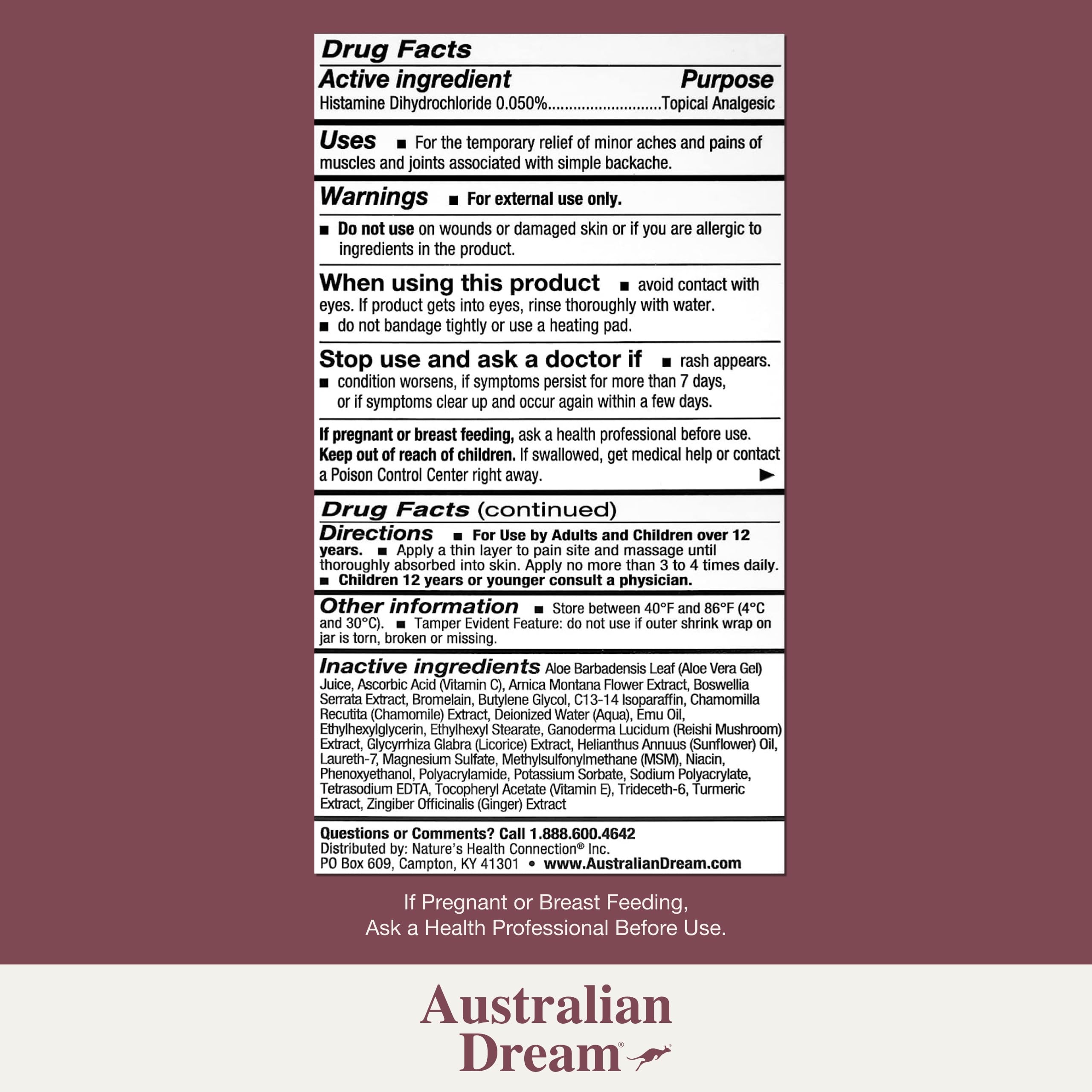 Aplicación de crema Australian Dream sobre la piel, alivio rápido sin grasa