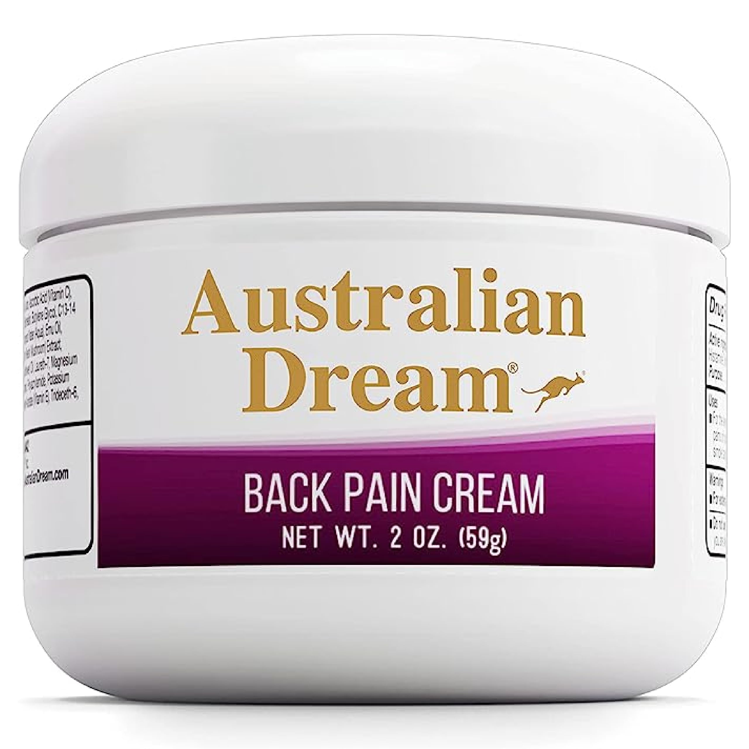 Australian Dream crema para dolor de espalda, absorción rápida y alivio ligero.