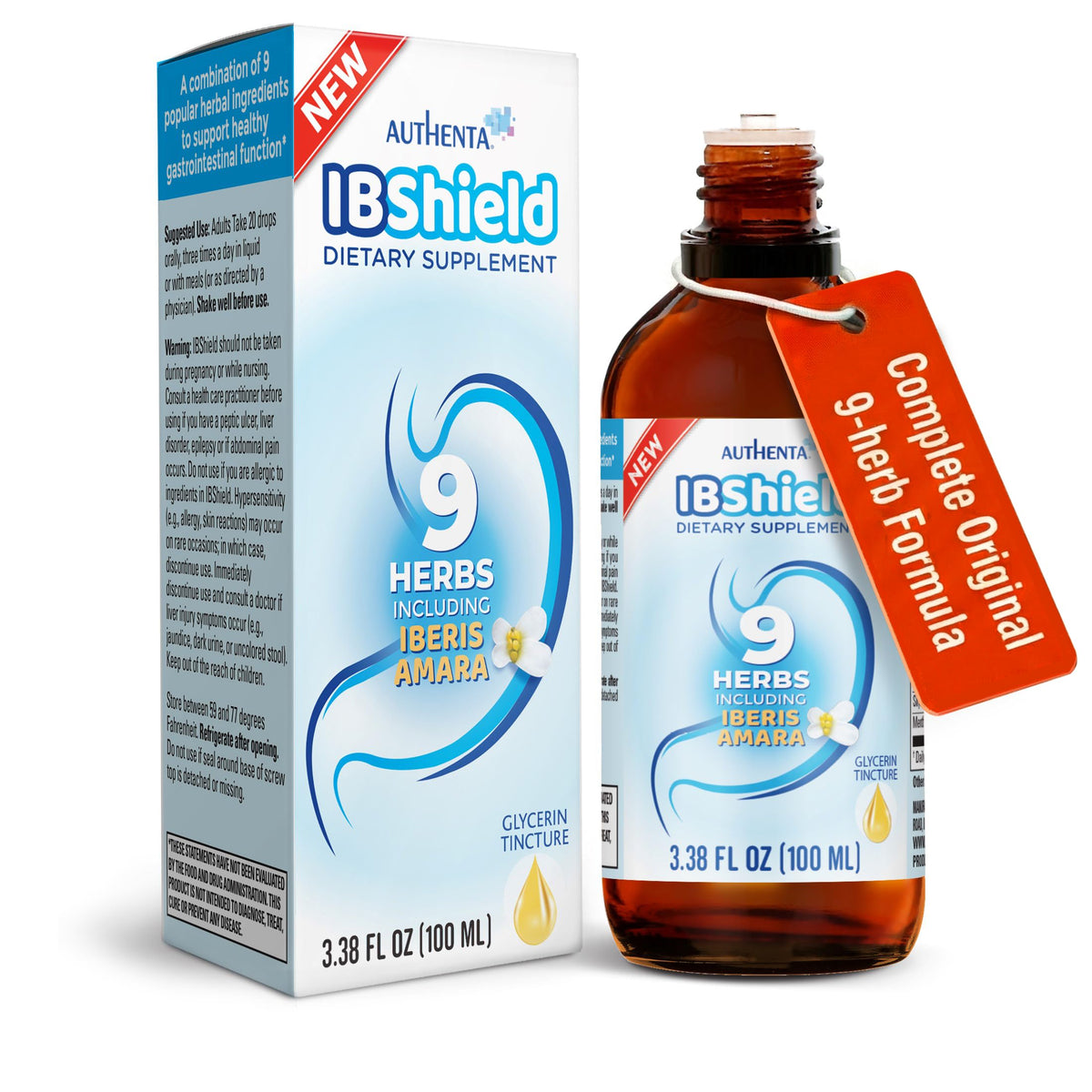 AUTHENTA IBShield, bote-gota-vertiendo: apoyo digestivo suave tras las comidas