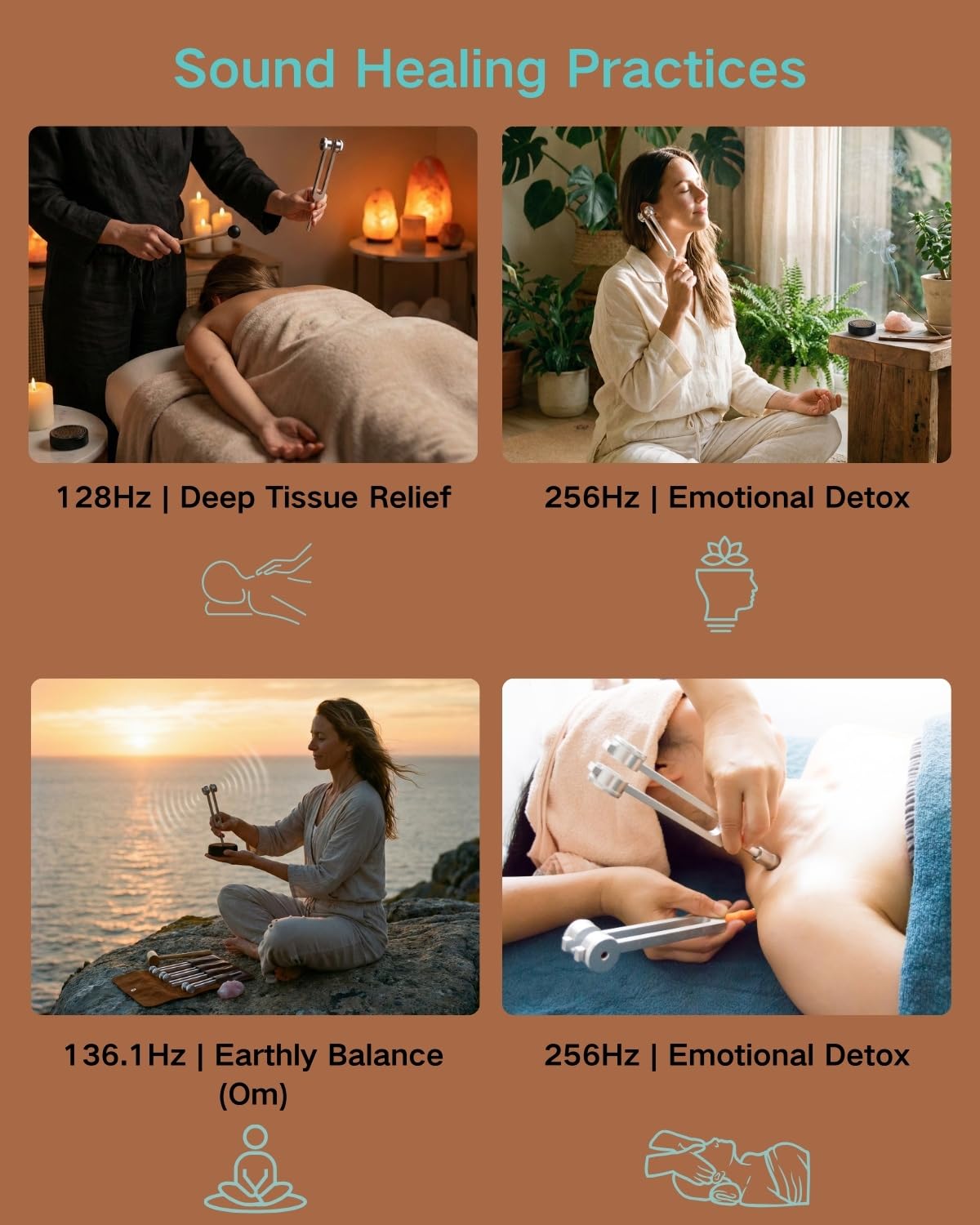 Autzom tenedores afinadores tono 256hz para meditación y bienestar.