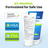 AUVON gel mentol aplicado en la rodilla para confort temporal.