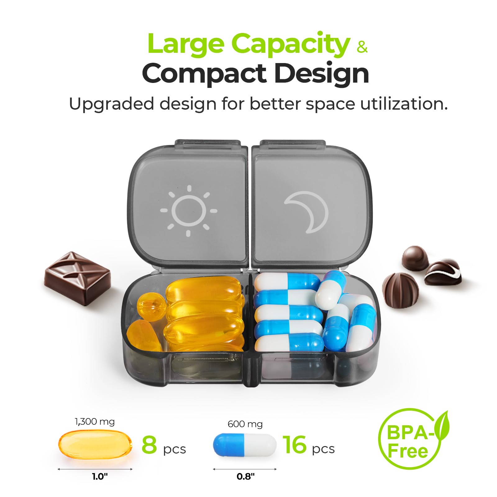 AUVON XL Gran capacidad para pastillas y cápsulas diarias