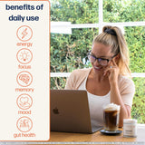 Avantera Elevate: ingredientes clave bacopa y l-teanina para claridad mental.