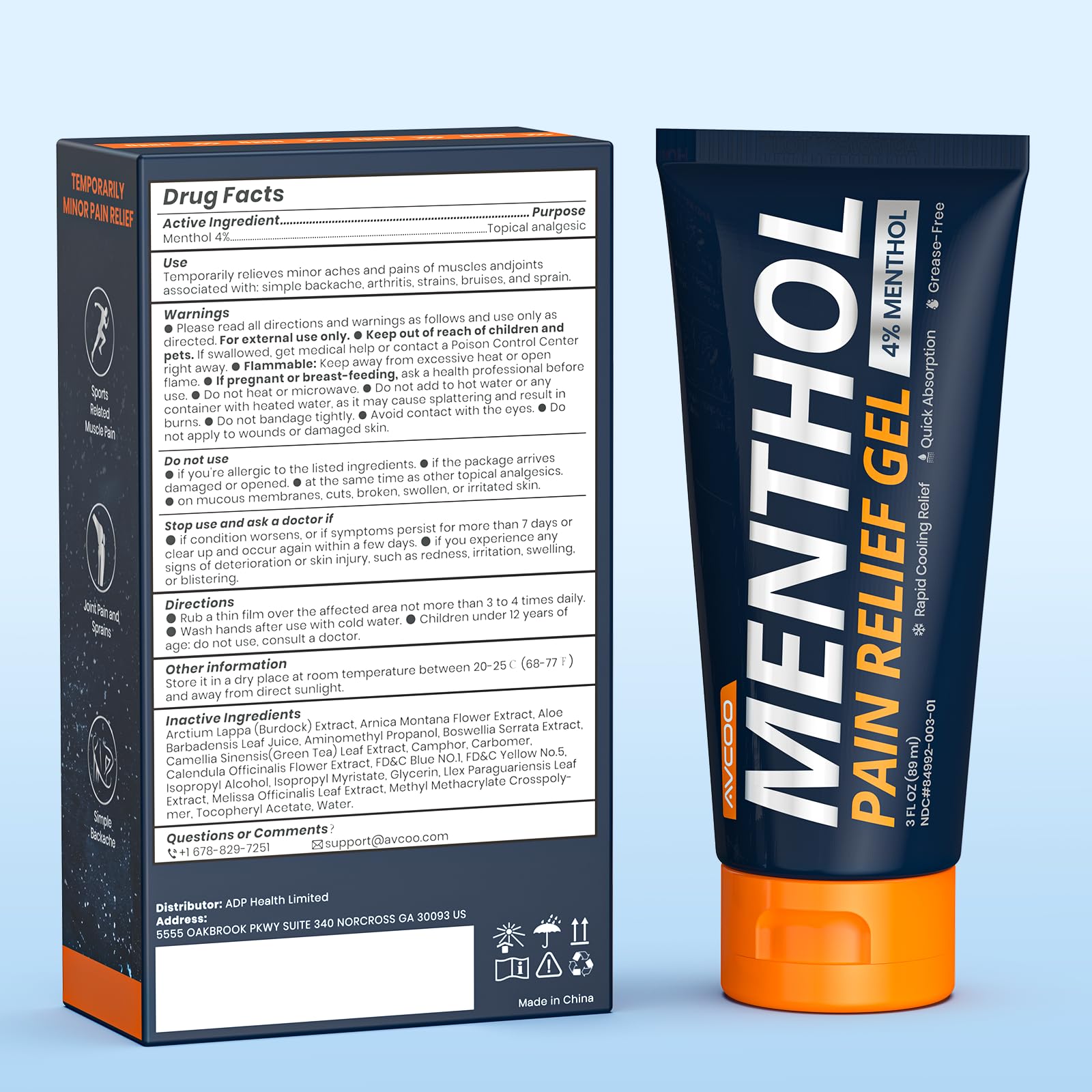 AVCOO gel mentol 4% para cuello y espalda, comodidad diaria.