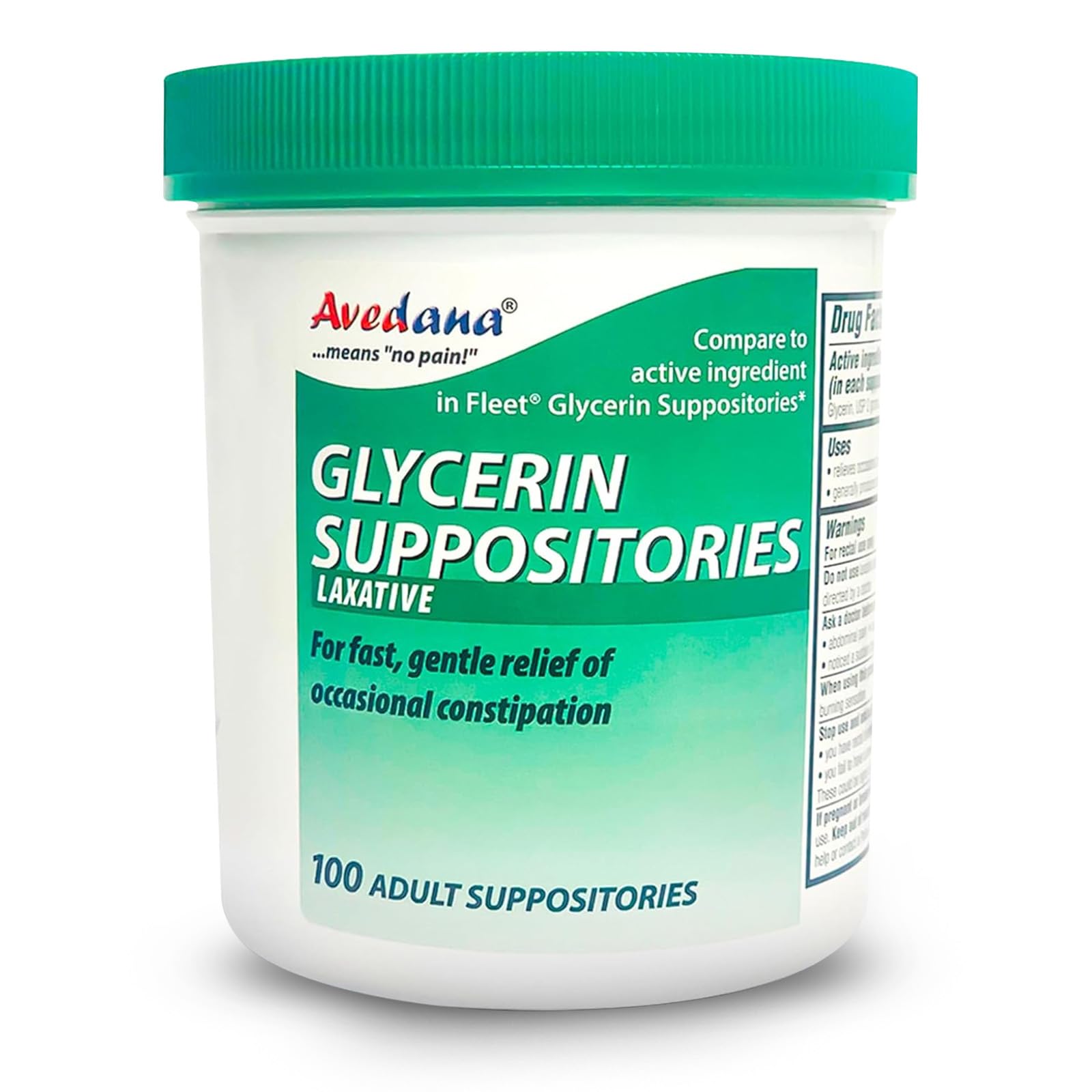 Supositorio AVEDANA de glicerina 2g en envase práctico para uso diario.