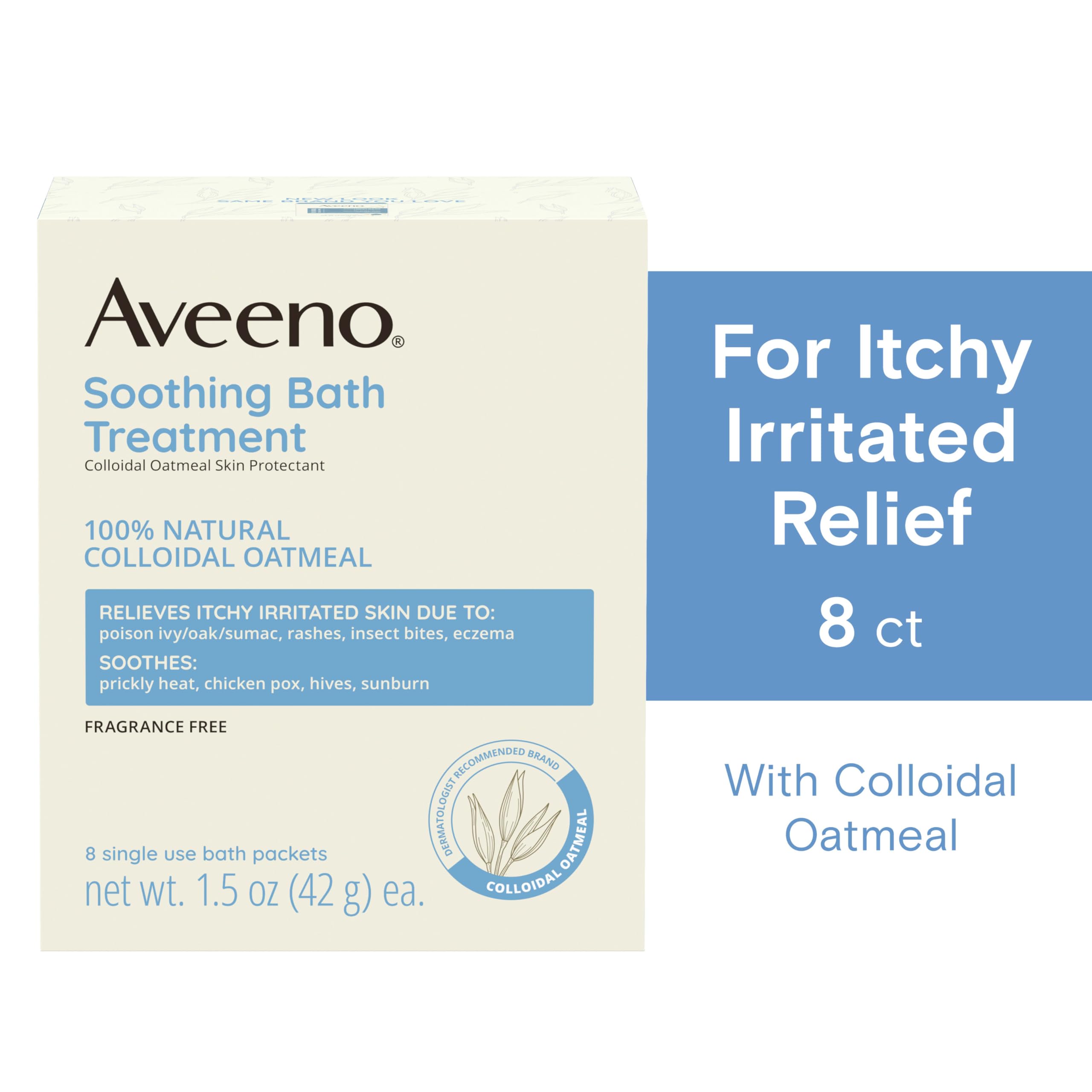 Aveeno: verter el sobre en agua tibia para un baño suave.