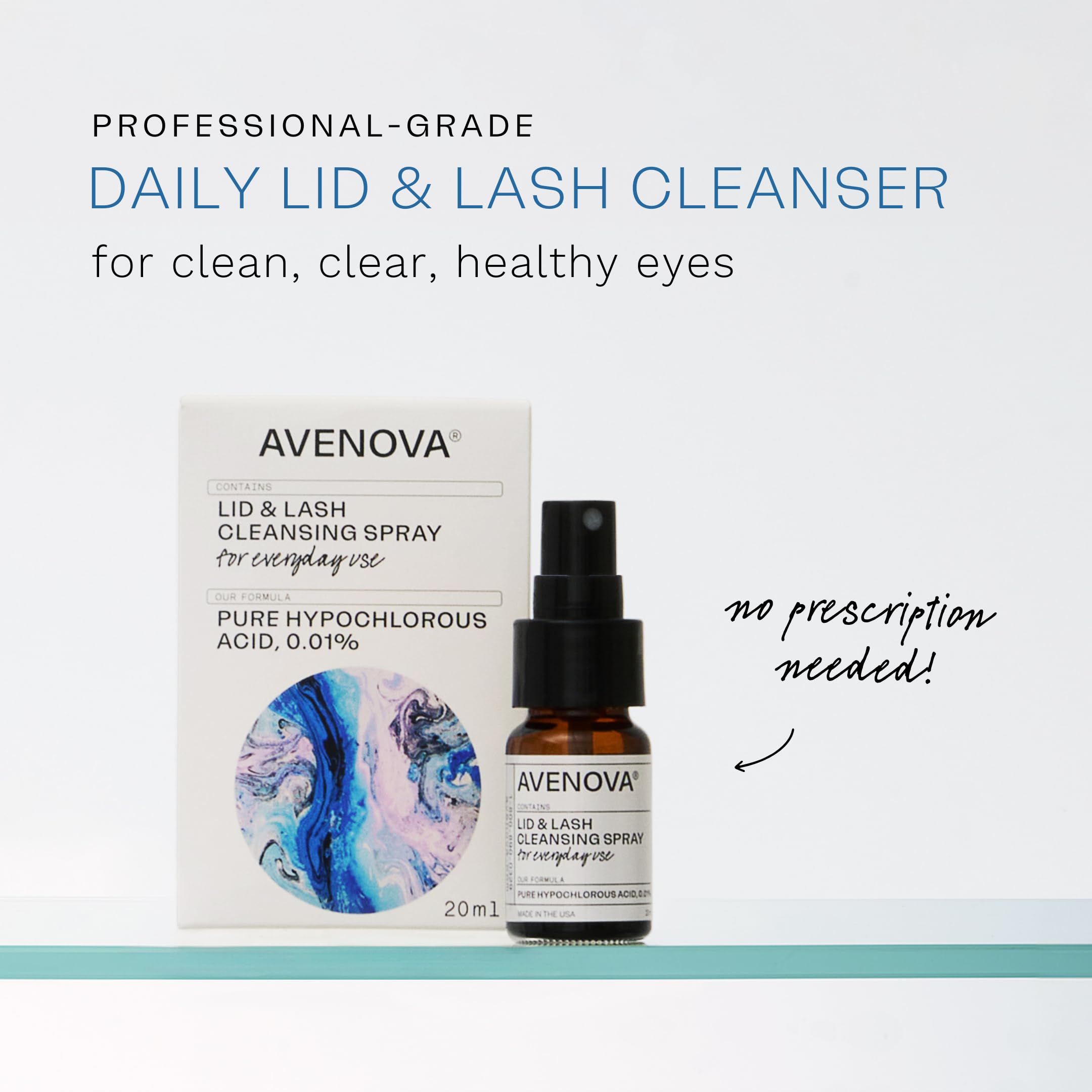 Avenova spray limpiador para párpados y pestañas, lavado diario sin irritación.