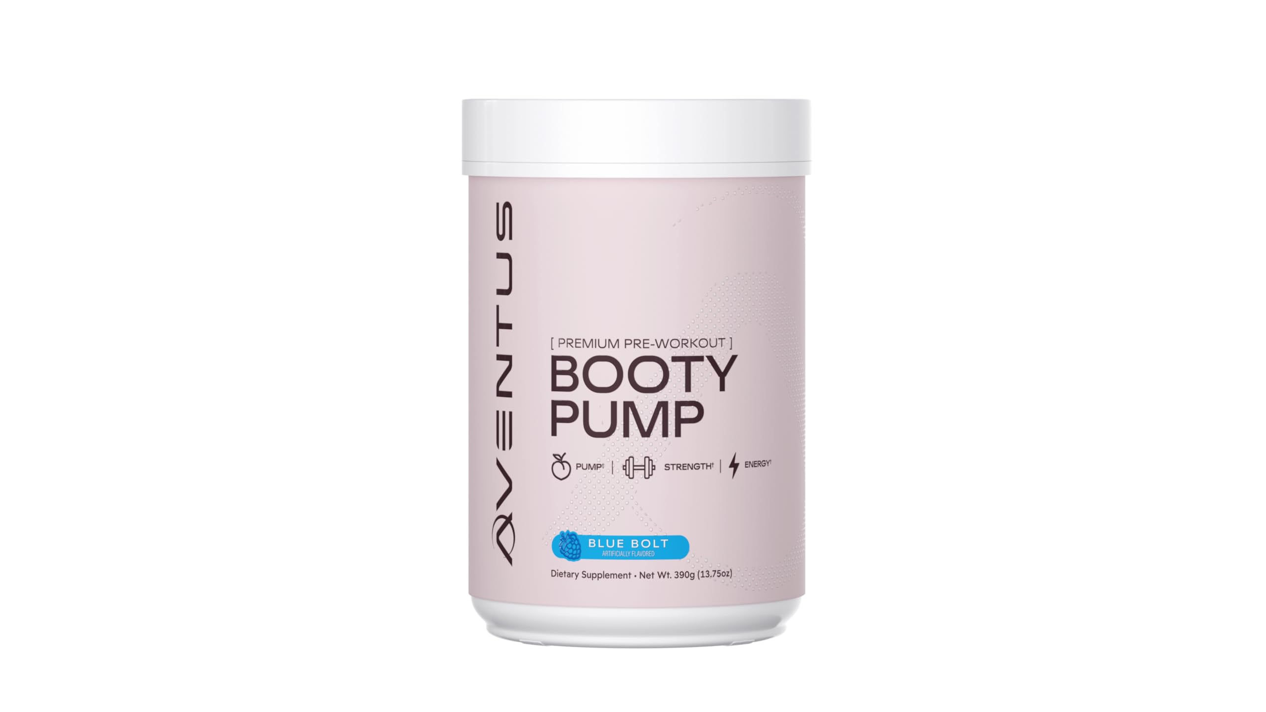 Aventus Booty Pump en polvo de pre-entrenamiento para impulso de energía y bombeo muscular.