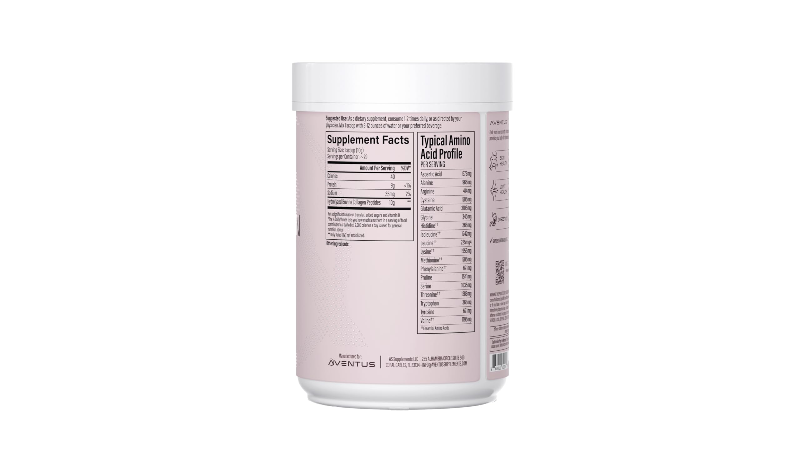 Aventus Collagen Peptides, polvo sin sabor, se disuelve fácilmente.