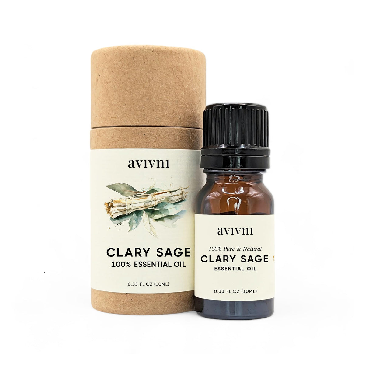 Avivni Salvia Esclarea en frasco de 10 ml para aromaterapia suave.