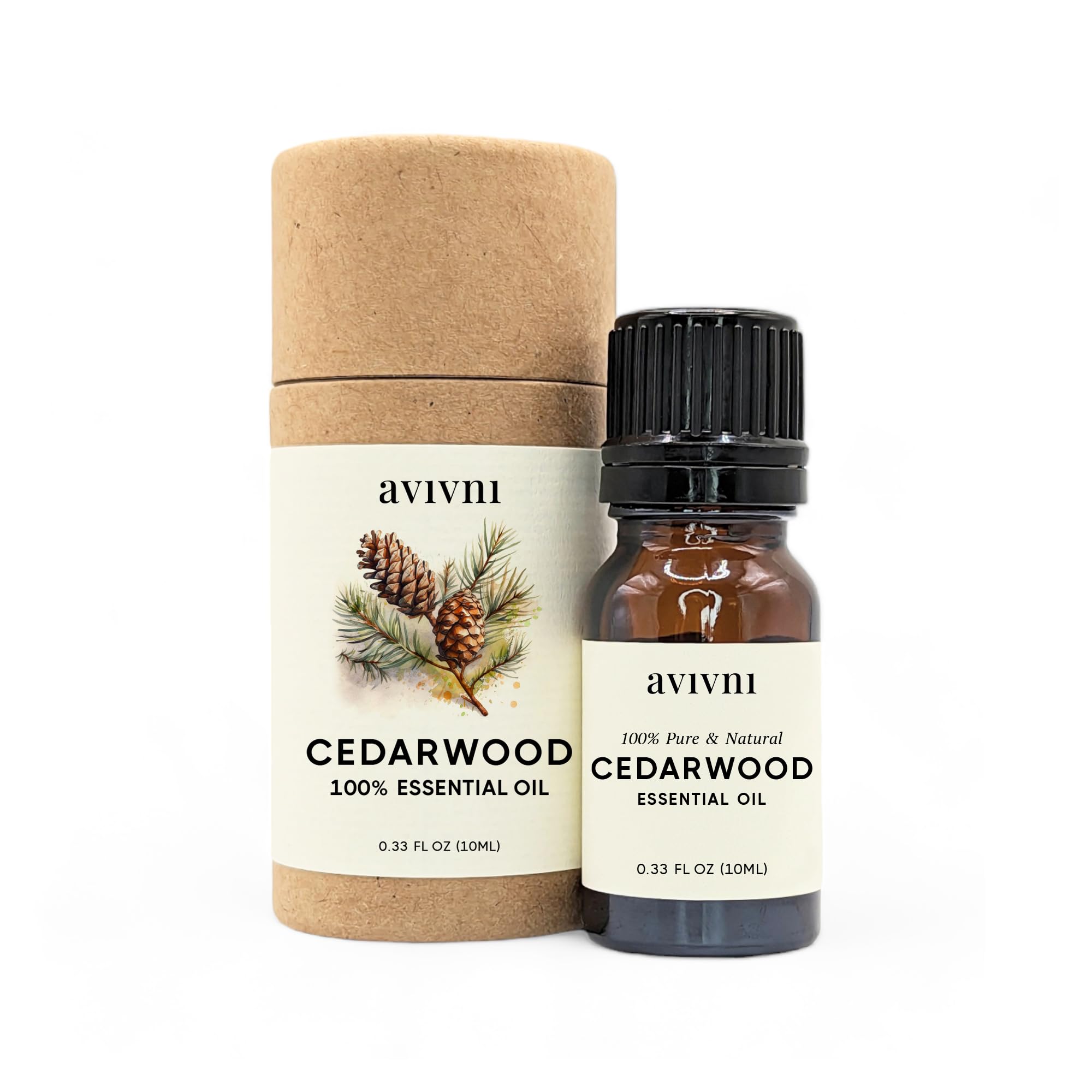 Avivni Cedarwood: aceite esencial en frasco; aroma terroso para aromaterapia suave