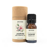 Aceite esencial Avivni Jasmine, vertido desde la botella para aromaterapia.