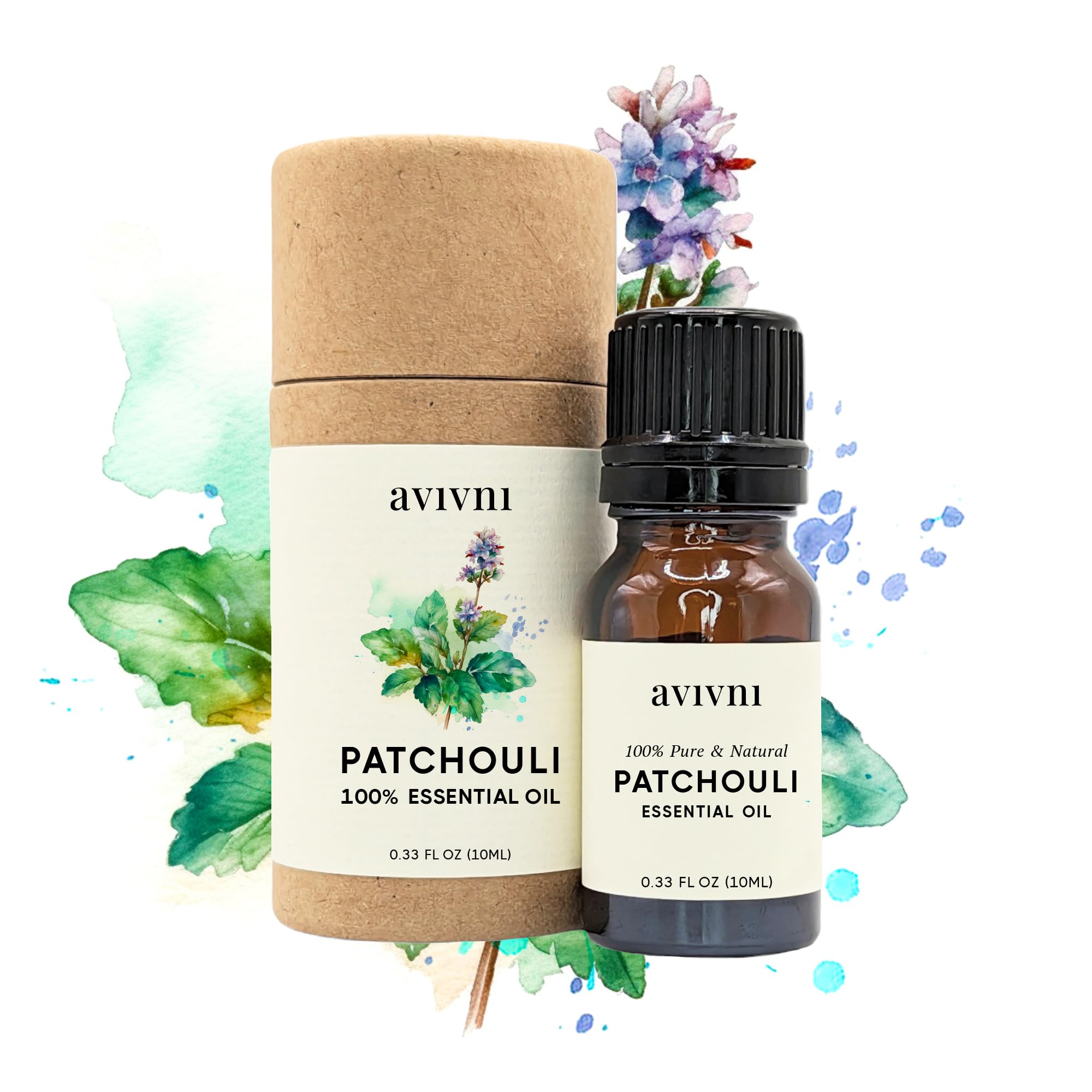 Avivni Patchouli, frasco de 10 ml, aceite esencial puro para aromaterapia y cuidado de la piel.