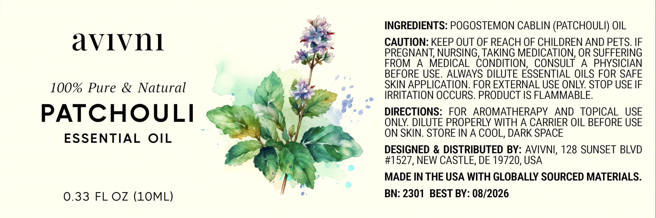 Avivni Patchouli, mezcla para aromaterapia para difusores y ambientadores.