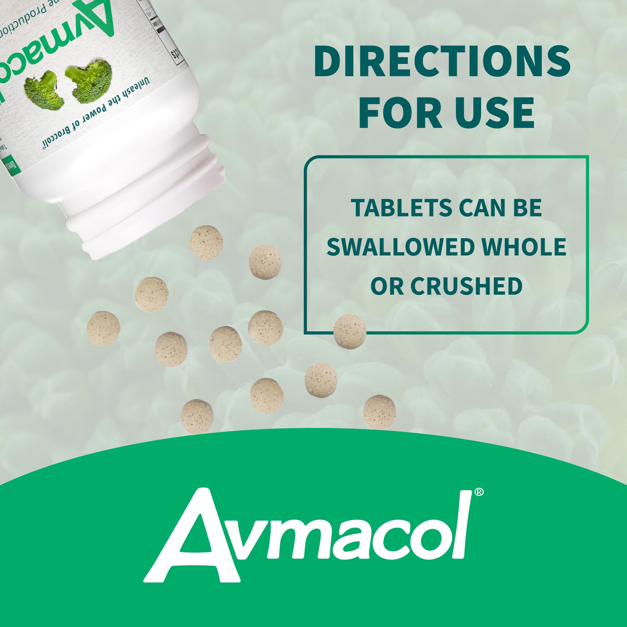 AVMACOL consumo fácil: tabletas que se pueden triturar para mayor comodidad.