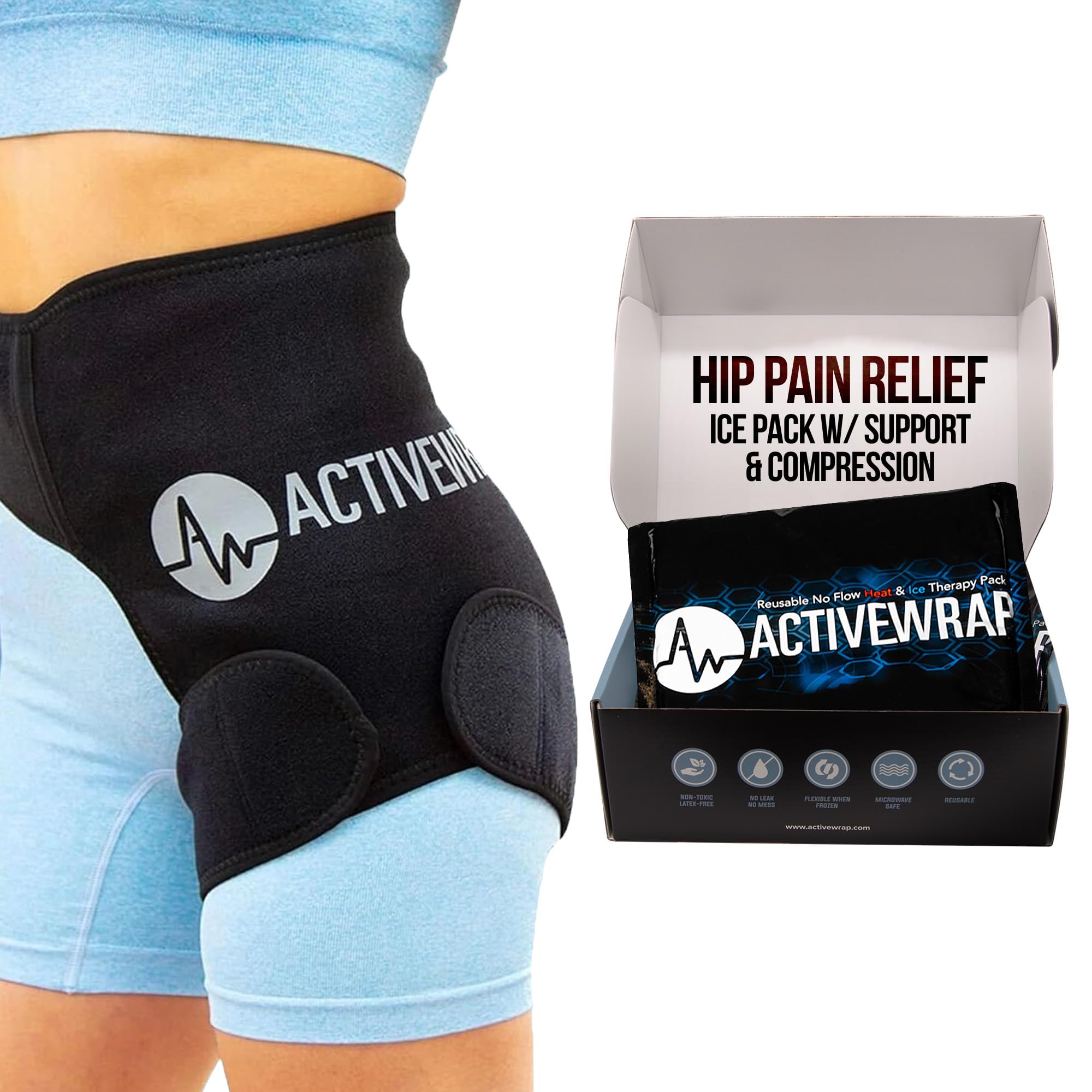 AW ACTIVEWRAP muestra la cadera con cinta de compresión frío para alivio localizado.