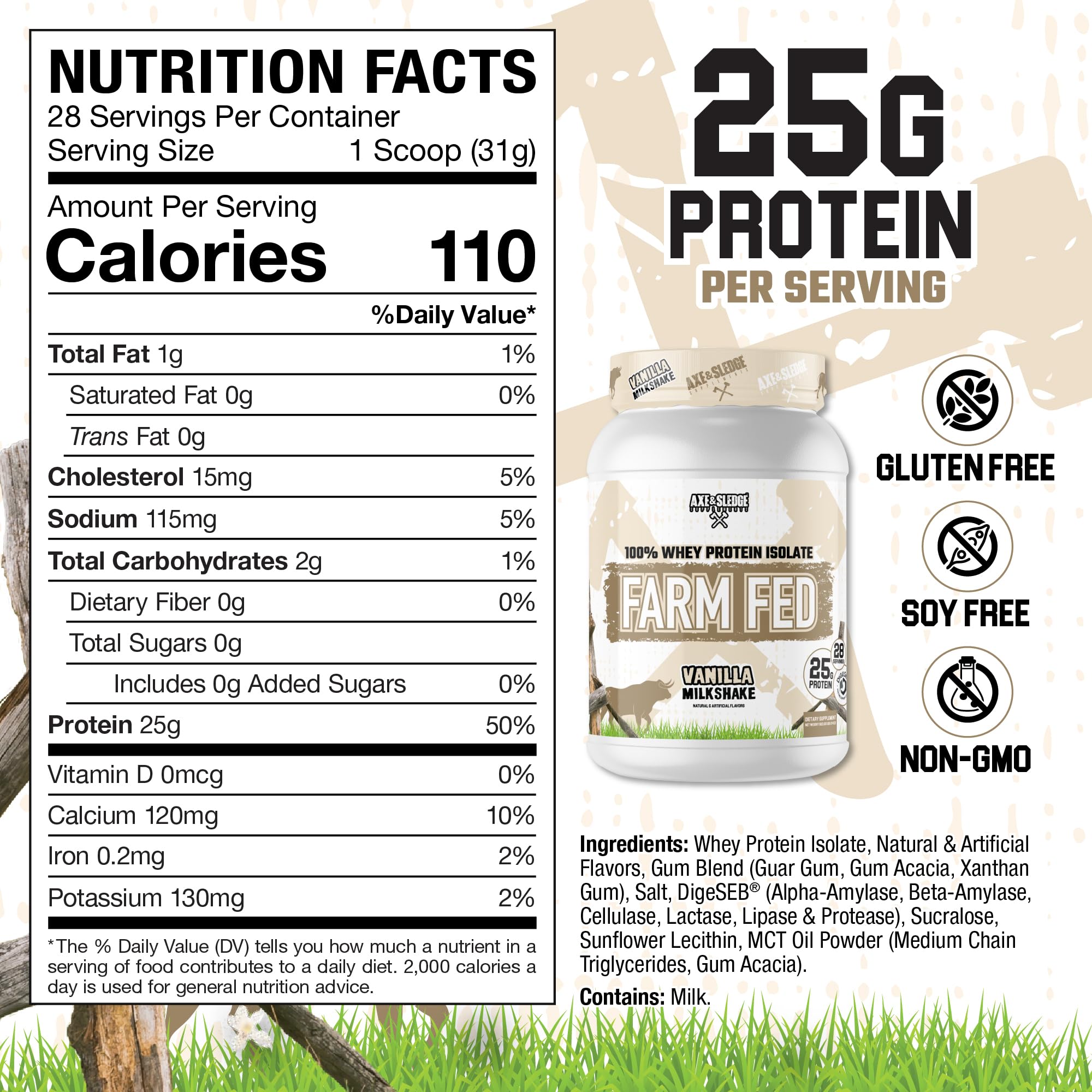 Axe & Sledge Farm Fed etiqueta nutricional para ver macros