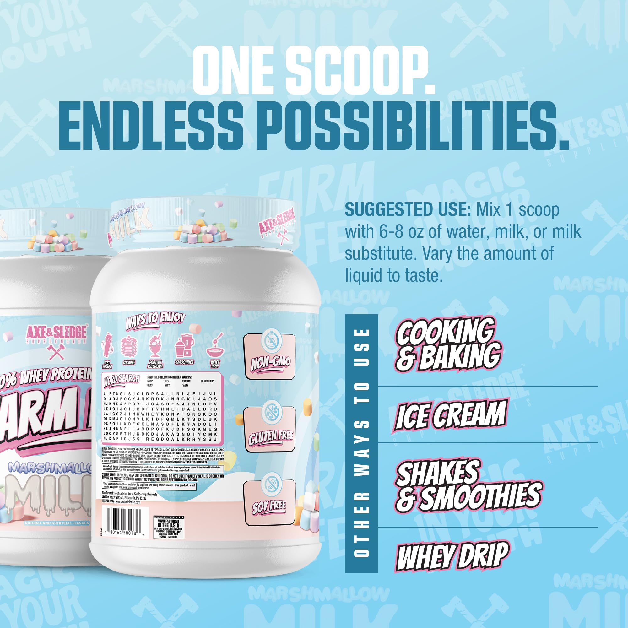 Axe & Sledge Farm Fed sabor Marshmallow Milk para disfrutar cada batido.