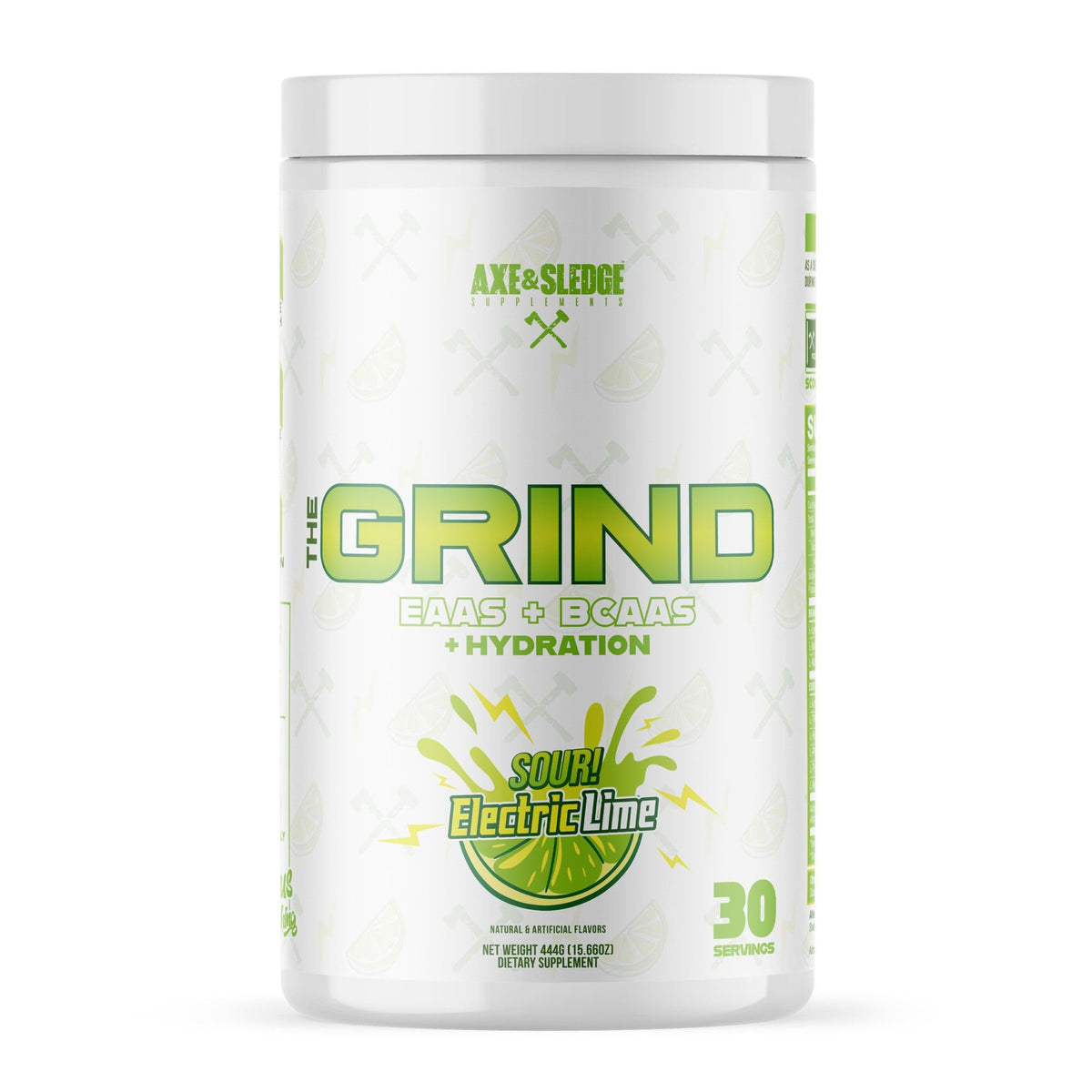 Axe & Sledge The Grind, botella vertiendo, apoyo a la recuperación muscular tras el entrenamiento