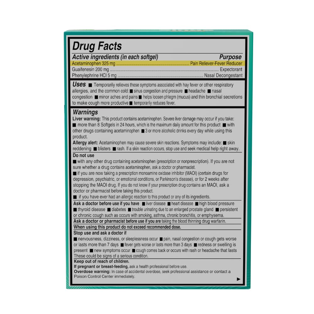 AXIV Sinus Severo softgels en caja, dosis para alivio diurno.