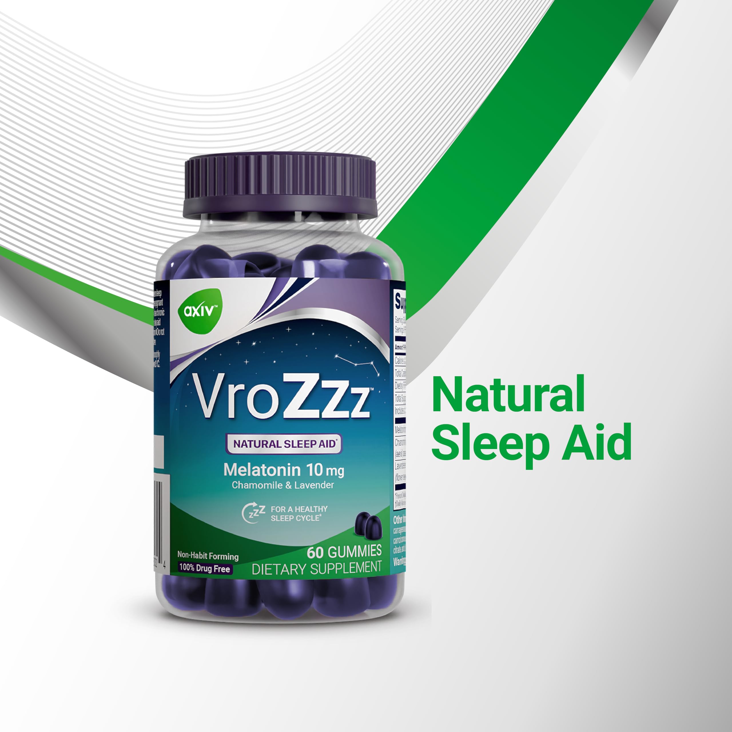 AXIV VroZzz gomitas con lavanda y manzanilla para favorecer la relajación previa al descanso.